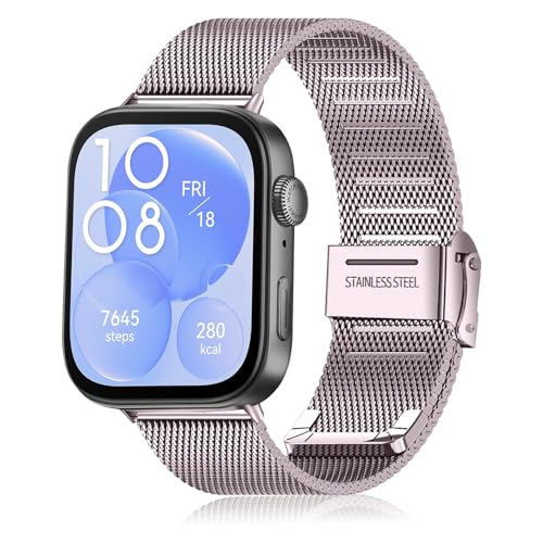 KoGiio Armband für Huawei Watch Fit 3, Männer und Frauen Atmungsaktiv Ersatzarmband, Gewebte Edelstahl Mesh Metall Uhrenarmband für Huawei Watch Fit 3 von KoGiio