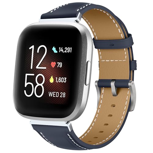 KoGiio Vintage Leder Armband für Fitbit Versa 2/ Fitbit Versa,Herren Damen Ersatz Weich Uhrenarmbänder für Fitbit Versa 2/ Fitbit Versa-Blau von KoGiio