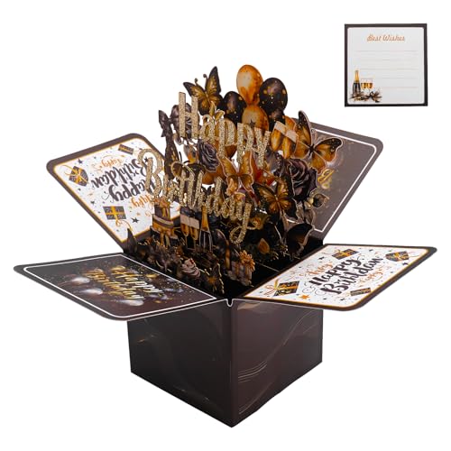 Koboko Geburtstagskarte, 3D Pop Up Karte Geburtstag, Schwarzes Gold 3D Geburtstagskarte mit Umschlag und Nachrichtenkarte, Happy Birthday Karte für Kinder, Frau, Freund, Mann, Familie Koboko Geburtstagskarte, 3D Pop Up Karte Geburtstag, Schwarzes Gold 3D Geburtstagskarte mit Umschlag und Nachrichtenkarte, Happy Birthday Karte für Kinder, Frau, Freund, Mann, Familie von Koboko