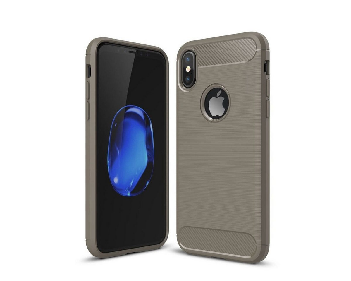 König Design Handyhülle Apple iPhone X, Apple iPhone X / iPhone XS Handyhülle Carbon Optik Backcover Grau von König Design