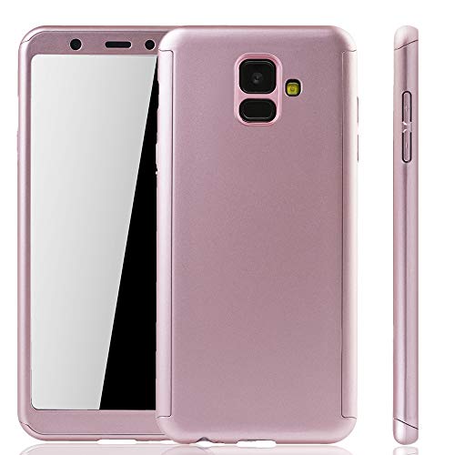 König Design Handyhülle Kompatibel mit Samsung Galaxy A6 2018 Handyhülle Schutz-Case Full-Cover 360 Rundum Schutz 9H Panzer Schutz Glas Rose von König Design