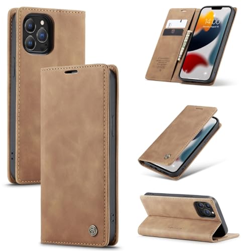 König Design Handyhülle für Apple iPhone 13 Pro Hülle Premium Kunst-Leder Klappbar Flip Case Magnet Kartenfach Standfunktion Tasche Schutzhülle für Apple iPhone 13 Pro (Braun) von König Design