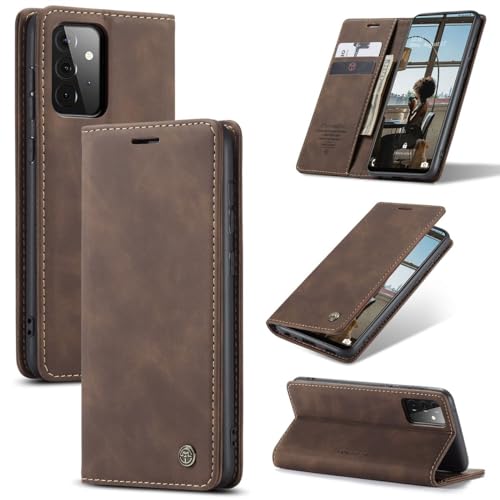 König Design Handyhülle für Samsung Galaxy A72 5G Hülle Premium Kunst-Leder Klappbar Flip Case Magnet Kartenfach Standfunktion Tasche Schutzhülle für Samsung Galaxy A72 5G (Kaffee) von König Design