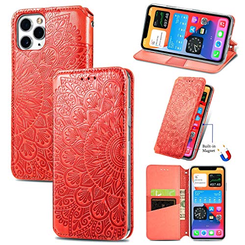 König Design Handyhülle kompatibel für Apple iPhone 11 Schutztasche Case Cover Wallet Mandala Rot von König Design