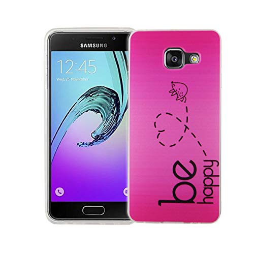 König Design Handyhülle kompatibel mit Samsung Galaxy A3 (2016) Silikon Case Hülle Sturzsichere Back-Cover Handyhülle - Be Happy Design Pink von König Design