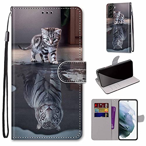 König Design Handyhülle kompatibel mit Samsung Galaxy S22 Plus 5G Schutztasche Wallet Cover 360 Case Etuis - Katze Wird zum Tiger von König Design