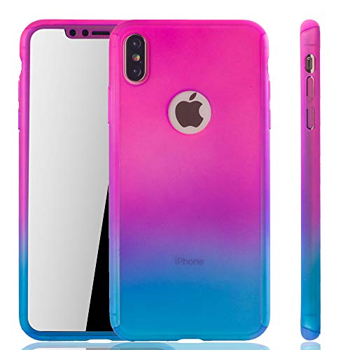 König Design Schutz-Case geeignet für Apple iPhone XS Max Hülle mit Panzerglas | Sturzsichere Full Cover Handyhülle in Pink/Blau von König Design