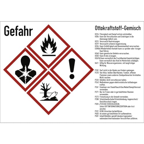 Gefahrstoffkennzeichnung Ottokraftstoff Gemisch, GHS, Folie, 105x74 mm, Idx 2019 von König Werbeanlagen