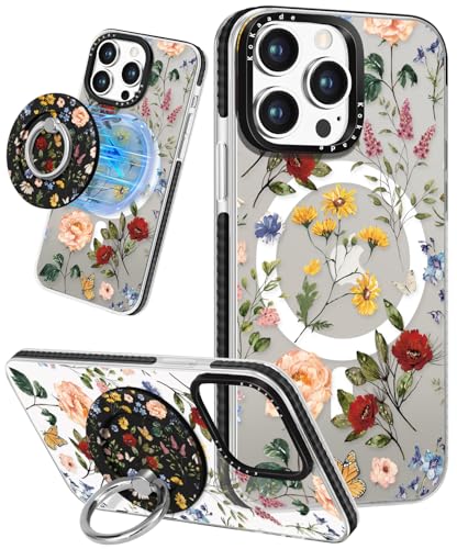 Kokaade Schutzhülle für iPhone 15 Pro für Damen und Mädchen – niedliches Kawaii-Retro-Blumen-Design, kompatibel mit Magsafe, magnetischer Ringhalterung, Ständer, Handyhülle, mädchenhafte TPU-Funda für von Kokaade