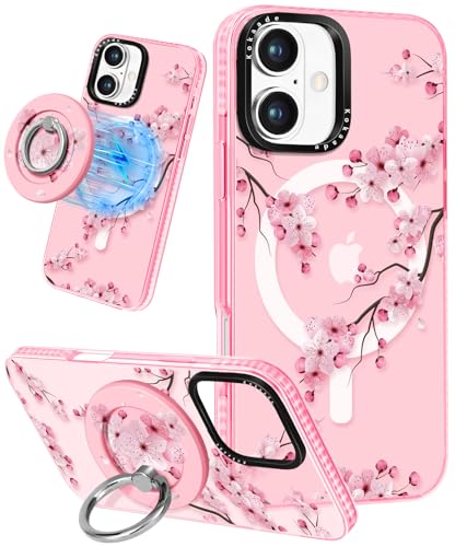 Kokaade Schutzhülle für iPhone 16 Plus für Damen und Mädchen – niedliches Kawaii-Pfirsichblüten-Design, kompatibel mit Magsafe, magnetischer Ringhalterung, Ständer, Handyhülle, mädchenhafte TPU-Funda von Kokaade