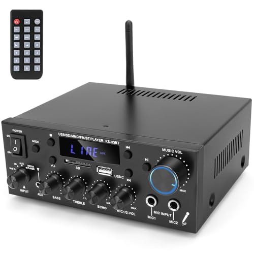 Bluetooth Verstärker Hifi Stereo Amplifier - 2 Kanal 60WX2 Max 600W*2 Mini Audio Verstaerker Digital Endstufe mit Bass Treble Tuner Mikrofonhall für PC Heimkino 12V von Kolrid