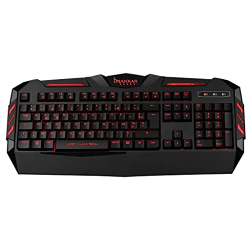 Konix Drakkar Kabelgebundene Gaming - Tastatur mit Membran Utgard AZERTY - Anti-Ghosting - Rotes Hintergrundlicht - 1,6 m Kabel von Konix