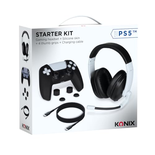 Konix Mythics Starter Pack für Gaming-Zubehör für die PS5 - Kabelgebundenes Headset - Schutzhülle für den DualSense-Controller - Daumenstützen - Ladekabel von Konix