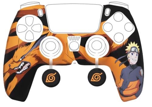 Konix Naruto Shippuden Schutzhülle für DualSense PS5 Controller - Silikon - Daumenstützen - Kurama/Kyûbi und Naruto Motiv - Schwarz von Konix