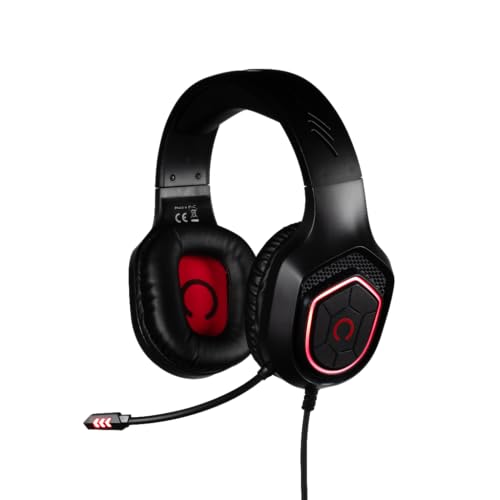 Konix Oberon kabelgebundenes Gaming-Headset PC, PS4, PS5, Switch und Xbox - 50 mm Lautsprecher - Rote LED-Beleuchtung - Schwar von Konix