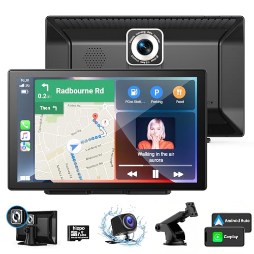 KooDux 9-Zoll-Smart-Touchscreen mit 4K-Dashcam, unterstützt kabelloses Apple Carplay&Android Auto, ausgestattet mit 64 GB SD-Karte, AHD-Rückfahrkamera, integriertem Bluetooth und GPS, Sprachsteuerung von KooDux