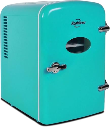 Koolatron Retro Mini Kühlschrank, 4 Liter Mini-Kühlschränke für Kosmetik, Getränke, 220V AC/ 12V DC Kleiner Kühlschrank für Schlafzimmer (Grün) von Koolatron