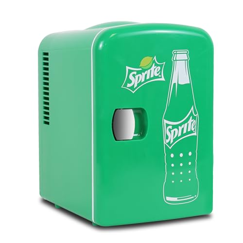 Coca Cola Sprite Mini-Kühlschrank für Schlafzimmer, 4L, 6-Dosen Kleiner Kühlschrank für Lebensmittel, Getränke, Kinder, Zuhause, Auto & Reisen, 12V Tragbarer Kühl- und Wärmeschrank, Grün von Koolatron