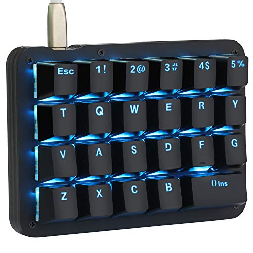 Koolertron Einhand Mini Tastatur, Mechanische Gaming Tastatur mit 23 Voll Programmierbaren Tasten, Gaming Tastatur blau Beleuchtung für Windows Mac PC Gamer (Black/Blue Backlit/Red switches) von Koolertron