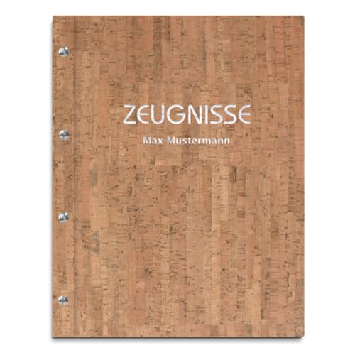 Personalisierte Zeugnismappe mit eigenem Namen – Helle Korkmappe mit 12 Sichthüllen – Handgefertigte Mappe für Zeugnisse und Urkunden von Kopierladen Karnath GmbH