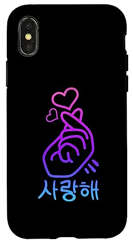 Hülle für iPhone X/XS K-Pop, Finger-Herz-Geste, koreanische Buchstaben, Saranghae von Korean Pop Music Design by Content Design Studio