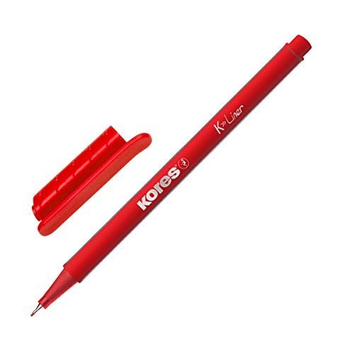 Kores Fineliner 0,4 mm mit metallgefasste Spitze, Rot, 12 Stück von Kores