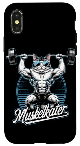 Hülle für iPhone X/XS Katzen Katze Muskelkater Bodybuilding Fitness Gym von Kraftsport Lustige Fitness Ajeli