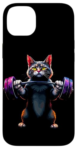 Hülle für iPhone 14 Plus Katzen Katze Bodybuilding Fitness Gym von Kraftsport Lustige Workout Fitness Ajeli