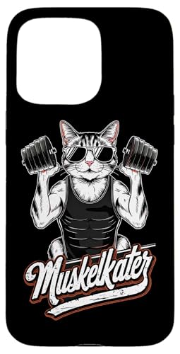 Hülle für iPhone 15 Pro Max Katzen Katze Muskelkater Bodybuilding Fitness Gym von Kraftsport Lustige Workout Fitness Ajeli