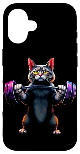 Hülle für iPhone 16 Katzen Katze Bodybuilding Fitness Gym von Kraftsport Lustige Workout Fitness Ajeli