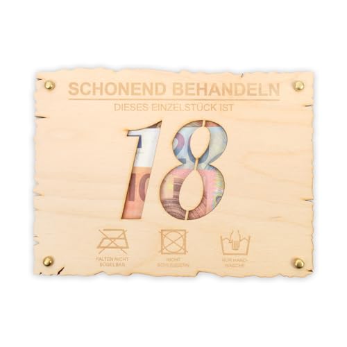 Kreative Feder 3D Glückwunsch-Karte „Schonend behandeln“ aus Holz zum 18. Geburtstag – DIY Holzkarte für Geldgeschenke; Größe ca. 14,6 x 19,7cm (18. Geburtstag) von Kreative Feder