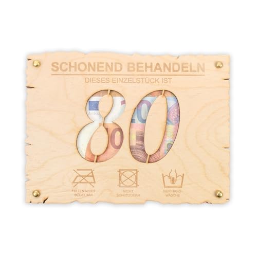 Kreative Feder 3D Glückwunsch-Karte „Schonend behandeln“ aus Holz zum 80. Geburtstag – DIY Holzkarte für Geldgeschenke; Größe ca. 14,6 x 19,7cm (80. Geburtstag) von Kreative Feder