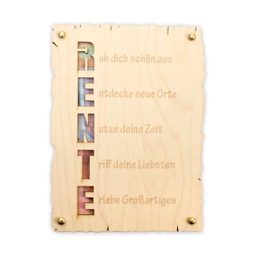 Kreative Feder „Rente“ - Glückwunsch-Karte aus Holz zum Ruhestand– DIY Holzkarte für Geldgeschenke; Größe ca. 14,6 x 19,7cm (Rente) von Kreative Feder