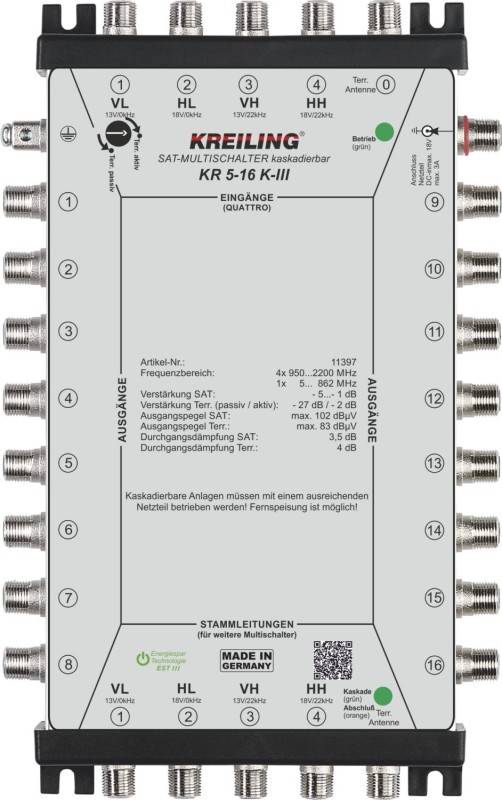 KREI KS-Multischalter KR 5-16 K-III 16TN,4+1Eing,kaskadierbar,terr.akt./pass von Kreiling Technologien GmbH