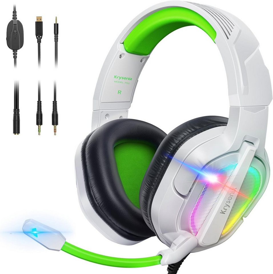 Krysenix PG2 RGB mit 3.5mm Klinke Gaming-Headset (Kristallklarer Surround-Sound für ein immersives Gaming-Erlebnis – die Spitze der Audioqualität!, mit Mikrofon, Gaming Kopfhörer mit Mikrofon Noise Cancelling Kopfhörer) von Krysenix