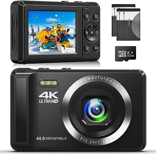 Digitalkamera 4K 44MP Kompaktkamera mit 16X Digitalzoom, Autofokus Kids Point and Shoot Digitalkamera mit 32GB SD-Karte, tragbare Kamera für Teenager Kinder Jungen Mädchen von KuaJingKing