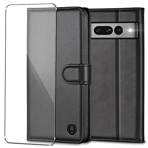 Handyhülle für Google Pixel 7 Pro Hülle mit Schutzfolie Premium PU Leder Pixel 7 Pro Klapphülle Brieftasche Kartenfach Ständer Magnet Handytasche Case Schutzhülle für Google 7 Pixel Pro 5G - Schwarz von Kuafcase