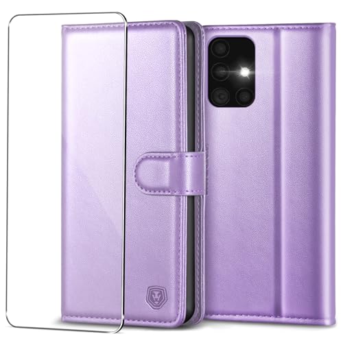 Handyhülle für Samsung A51 Hülle mit Panzerglas Schutzfolie Premium PU Leder Klapphülle mit Magnet Brieftasche Kartenfach RFID Schutzhülle Handytasche Etui Cover für Samsung A51 Galaxy - Hellviolett von Kuafcase