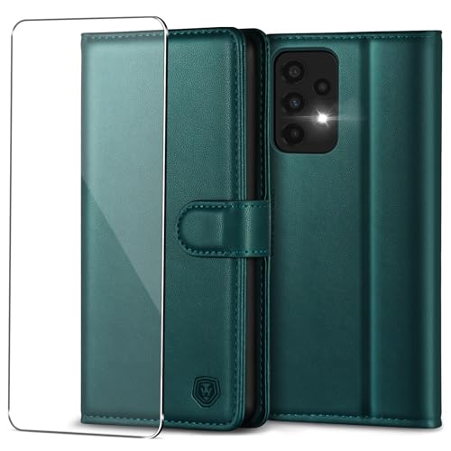 Handyhülle für Samsung Galaxy A33 5G Hülle mit Panzerglas Schutzfolie Premium PU Leder Klapphülle Brieftasche Kartenfach Ständer Magnet Etui Handytasche Case Schutzhülle für Samsung A33 5G - Grün von Kuafcase