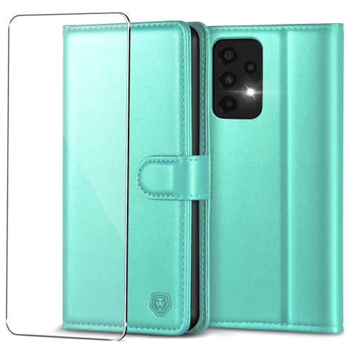 Handyhülle für Samsung Galaxy A33 5G Hülle mit Panzerglas Schutzfolie Premium PU Leder Klapphülle Brieftasche Kartenfach Ständer Magnet Etui Handytasche Case Schutzhülle für Samsung A33 5G - Eisgrün von Kuafcase