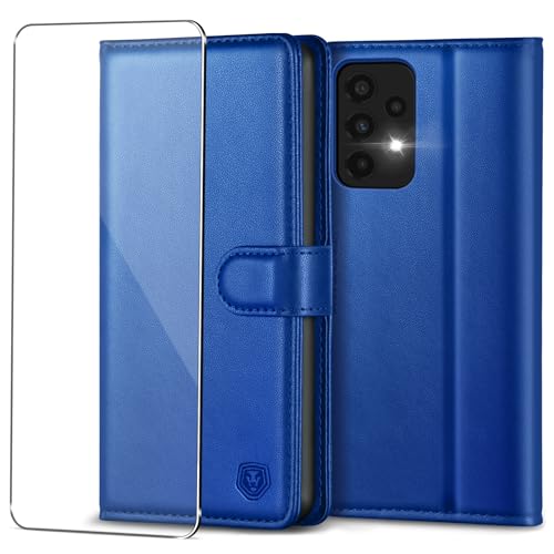 Handyhülle für Samsung Galaxy A33 5G Hülle mit Panzerglas Schutzfolie Premium PU Leder Klapphülle Brieftasche Kartenfach Ständer Magnet Etui Handytasche Case Schutzhülle für Samsung A33 5G - Royalblau von Kuafcase