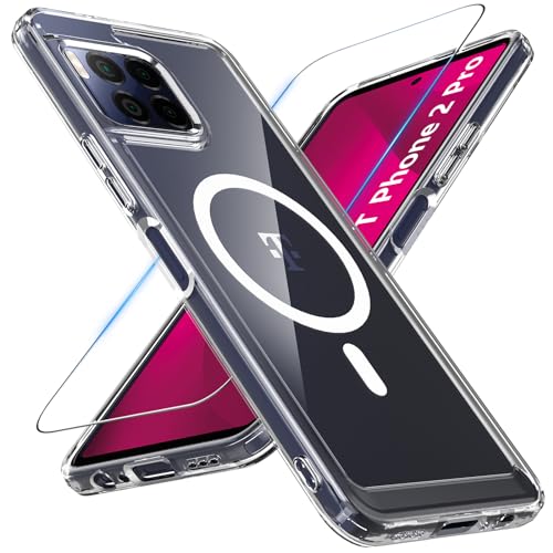 Kuaguozhe Für Telekom T-Mobile T Phone 2 Pro/REVVL 7 Pro 5G Hülle, T Phone 2 Pro Hülle für Magsafe mit Schutzfolie, [Nie Vergilbung] Transparent Handyhülle für T-Mobile T Phone 2 Pro/REVVL 7 Pro 5G von Kuaguozhe