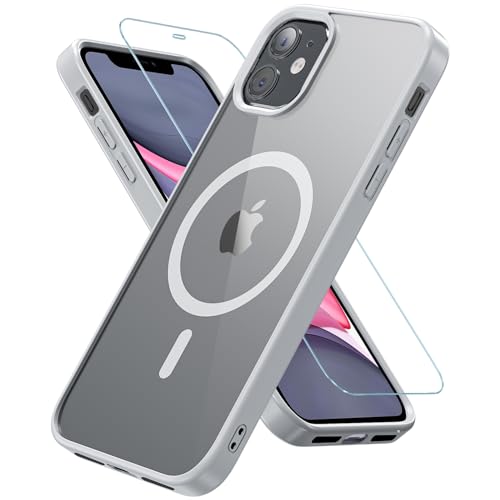 Kuaguozhe für iPhone 11 Hülle, Magnetisch Handyhülle iPhone 11 mit Panzer Schutz Glas, Kompatibel mit MagSafe, Rundumschutz Stoßfest Transparent Rückseite Schutzhülle für iPhone 11 6,1 Zoll (Grau) von Kuaguozhe