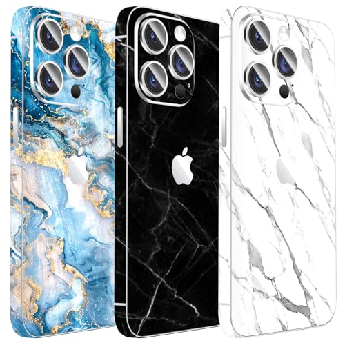 Kucheed 3 Stück Funkelnder Skin Schutz für iPhone, Glänzend Stein Genarbter Aufkleber für die Kanten, Passgenauer Rückenschutz/Luxus-Hüllen/Glitzernde Handy Dekorationen für iPhone 16 Pro Max von Kucheed