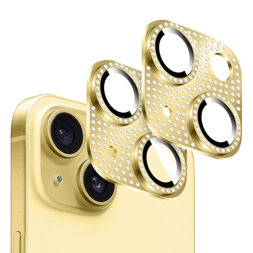 Kucheed 2 Stück Bling Diamant Kamera Schutz für iPhone, Kratzfestes Metall mit Farbenfroher 3D Dekoration, Kameraabdeckung für die Rückseite für iPhone 16/iPhone 16 Plus von Kucheed