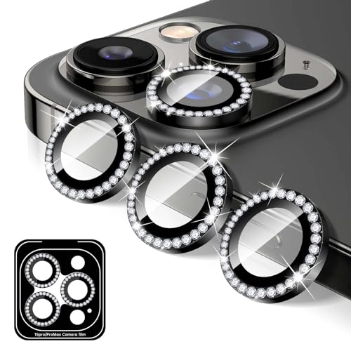 Kucheed Kameraschutz für iPhone 16 Pro/iPhone 16 Pro Max, 9H Bling Diamant Kameraabdeckung aus Gehärtetem Glas, Automatische Ausrichtungsmetallringe, Glitzer Kamera Objektiv Schutz Aufkleber von Kucheed