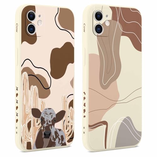 Kueqeay 2 Stück Handyhülle Matte für iPhone 11 6,1” Hülle für Frauen Mädchen, Aesthetic Kuh Muster Niedlich Rand Design Schutzhülle Ultra Weich Silikon Dünn TPU Case Stoßfest Kratzfest Cover, 03 von Kueqeay