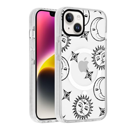 Kueqeay Handyhülle Magnetisch für iPhone 13 /iPhone 14 6,1" Hülle, Durchsichtige Aesthetic Sonne Mond Muster Case Kompatibilität mit MagSafe Schutzhülle Kratzfest Rückseite Stoßfest Silicone Cover, 04 von Kueqeay