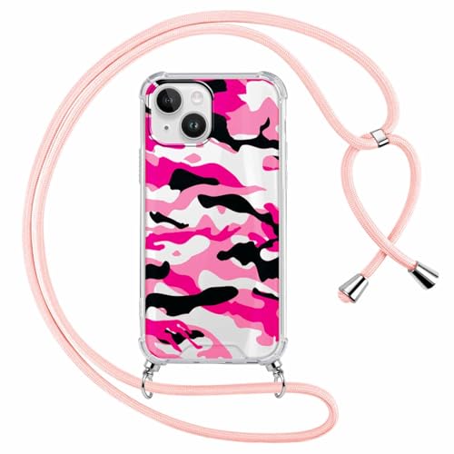 Kueqeay Handykette Handyhülle für iPhone 13 / iPhone 14 Hülle mit Band 6,1", Durchsichtige Aesthetic Muster Case mit Kette Weich Silicone TPU Stoßfest Schutzhülle Cover, Streifen 1 von Kueqeay