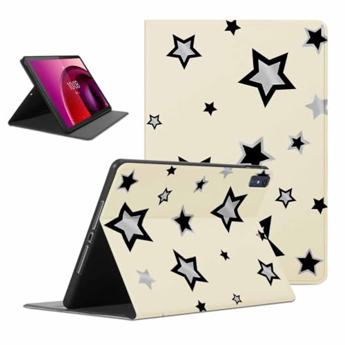 Kueqeay Hülle für Lenovo Tab M10 10.6", Aesthetic Sterne Motiv Design Ultra Dünn Leicht SchutzHülle mit Standfunktion TPU Rücken Slim PU Leder Smart Folio Tablet Cover, Beige von Kueqeay